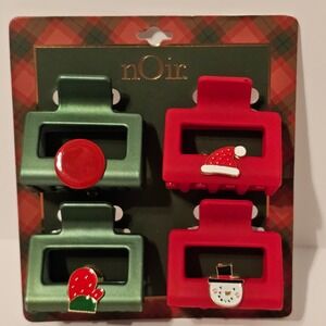 NEW nOir Kids Holiday Hair Claw Clips 4 Piece Set Christmas Mitten Snowman Santa